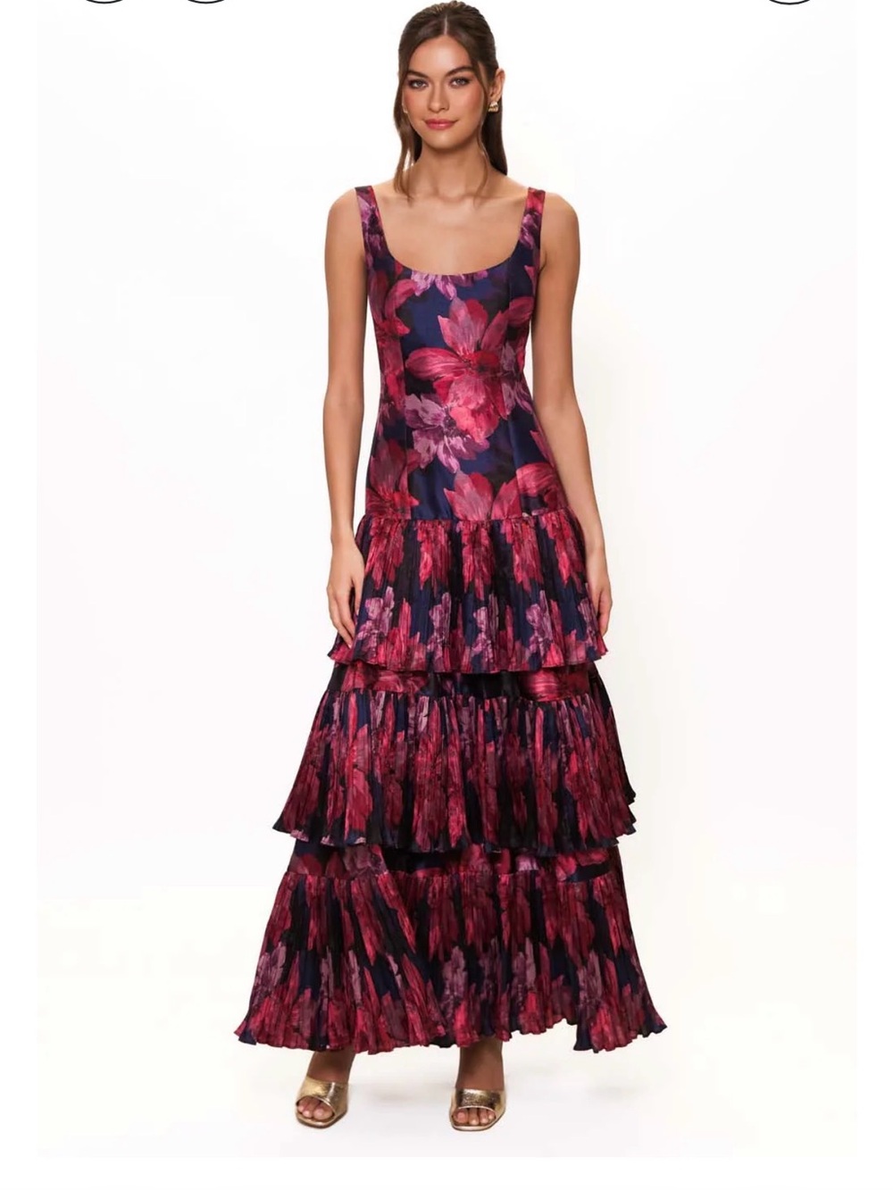 Hutch Luna Dress Women’s Navy & Fuchsia Floral Tiered Maxi Dress